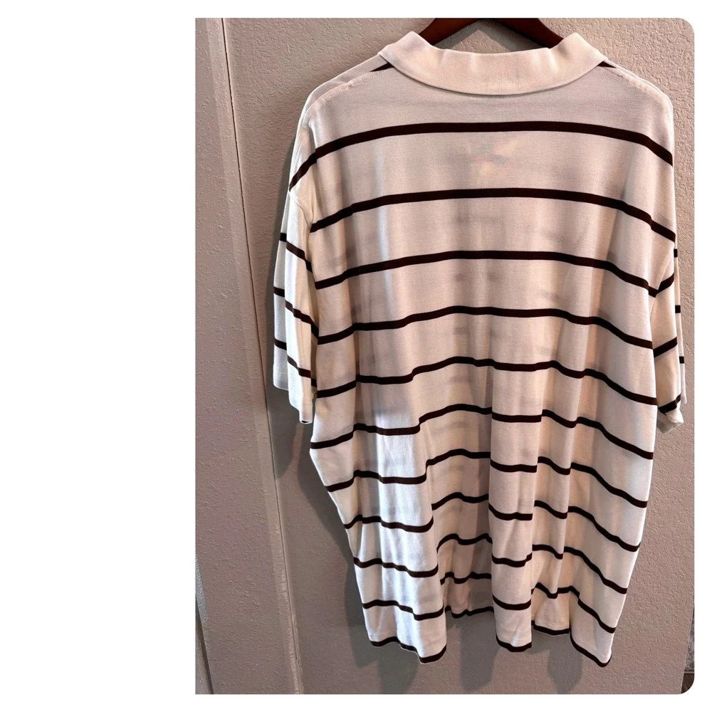 Polo Ralph Lauren 4XB Big Cream Brown Striped Cotton Polo Shirt Classic Preppy
